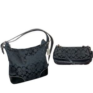 Coach Black Signature Canvas Monogram Handbag Bundle
